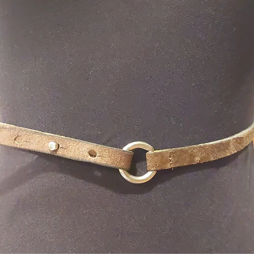 Abercrombie & Fitch Brown suede Skinny Belt O-ring Colar Stud Closure Sz Medium